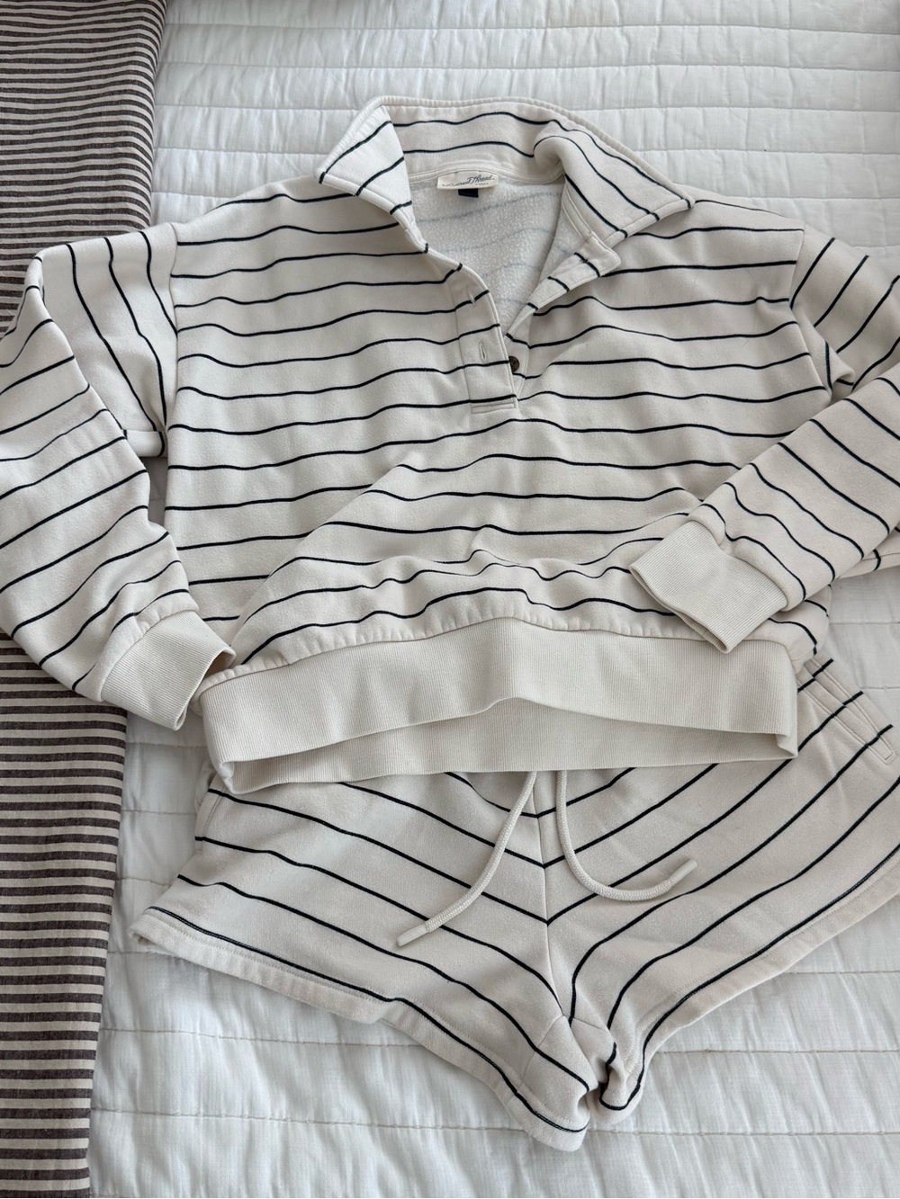 Universal Thread Cream & Black Striped Lounge Pullover + Shorts Set